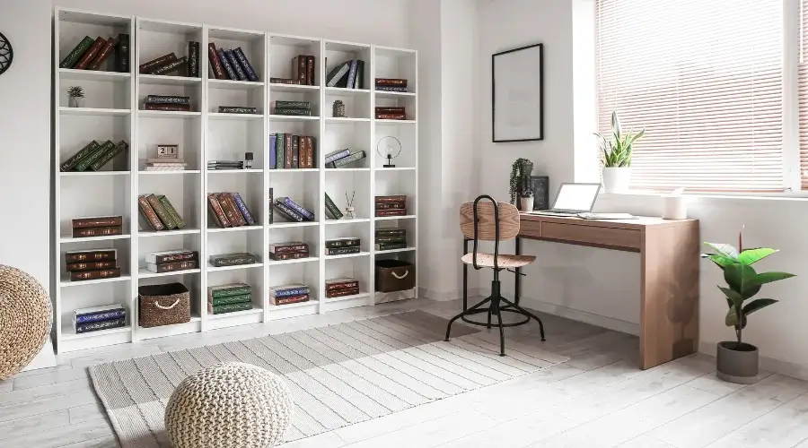 open layout of personal office or library